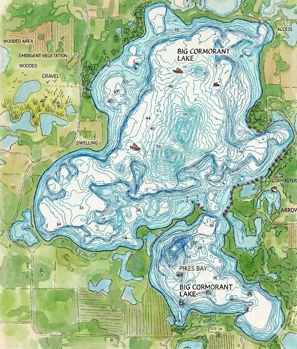 Depth chart of Big Cormorant Lake