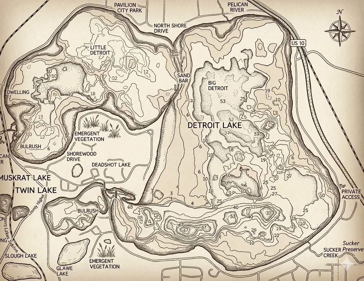 Depth chart of Big & Little Detroit Lake