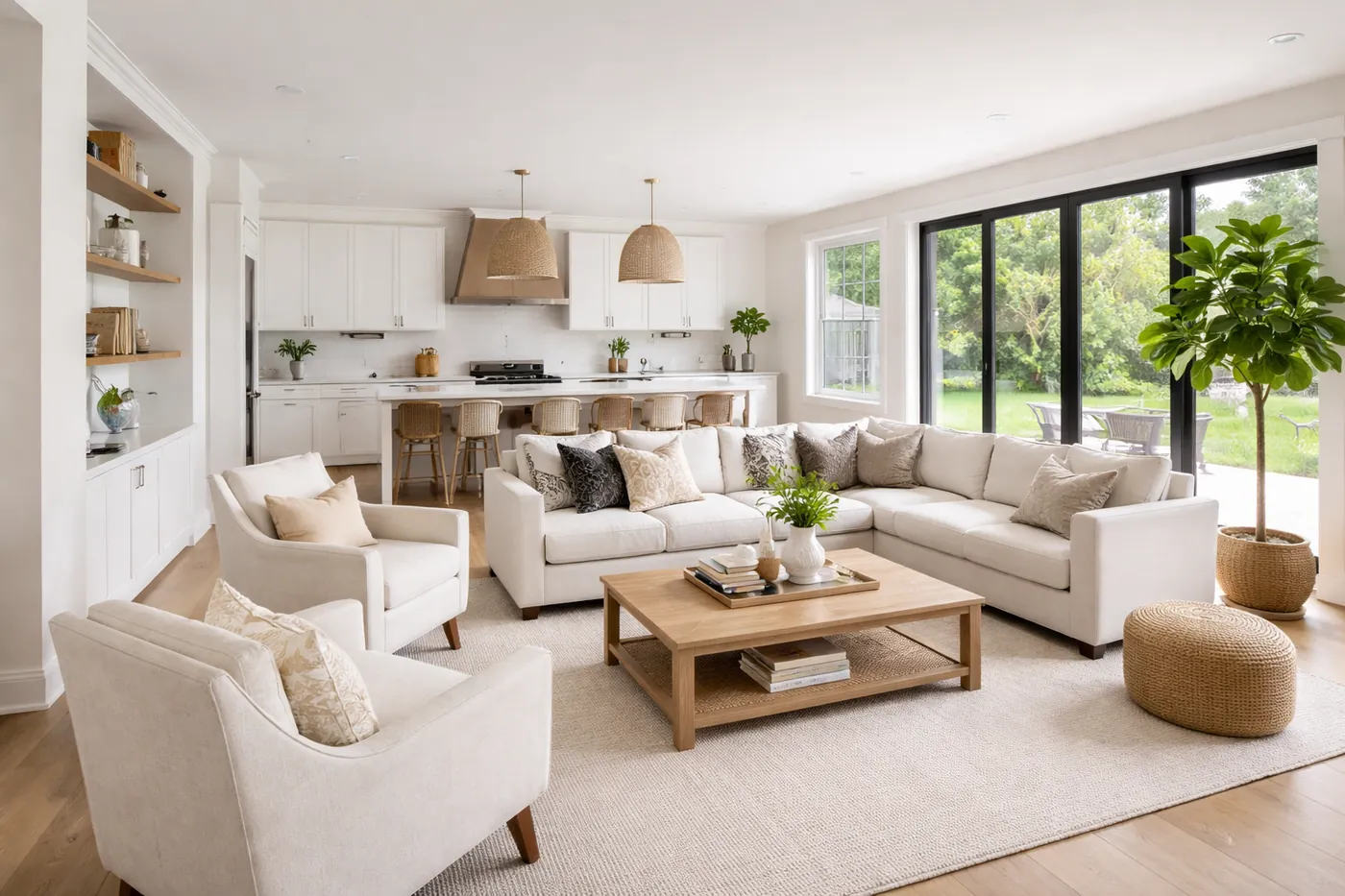 A bright, staged living room