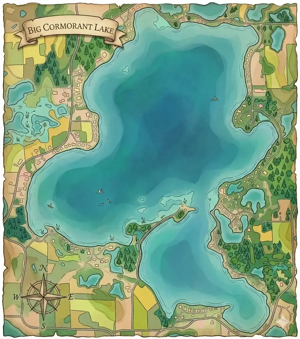 Illustrated map of Big Cormorant Lake