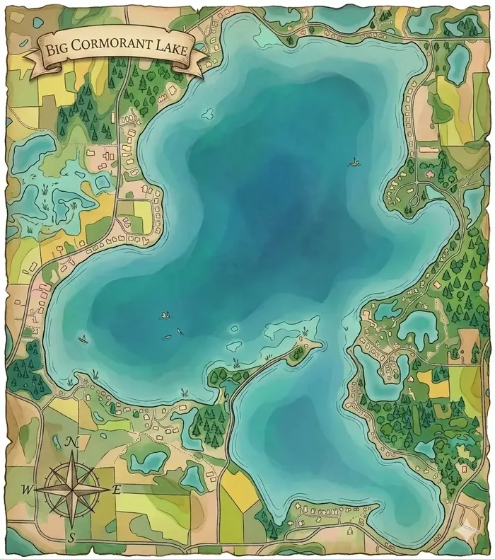 Illustrated map of Big Cormorant Lake