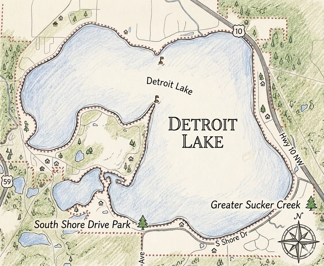 Illustrated map of Big & Little Detroit Lake