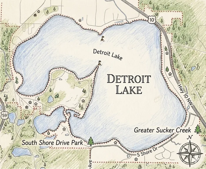 Illustrated map of Big & Little Detroit Lake