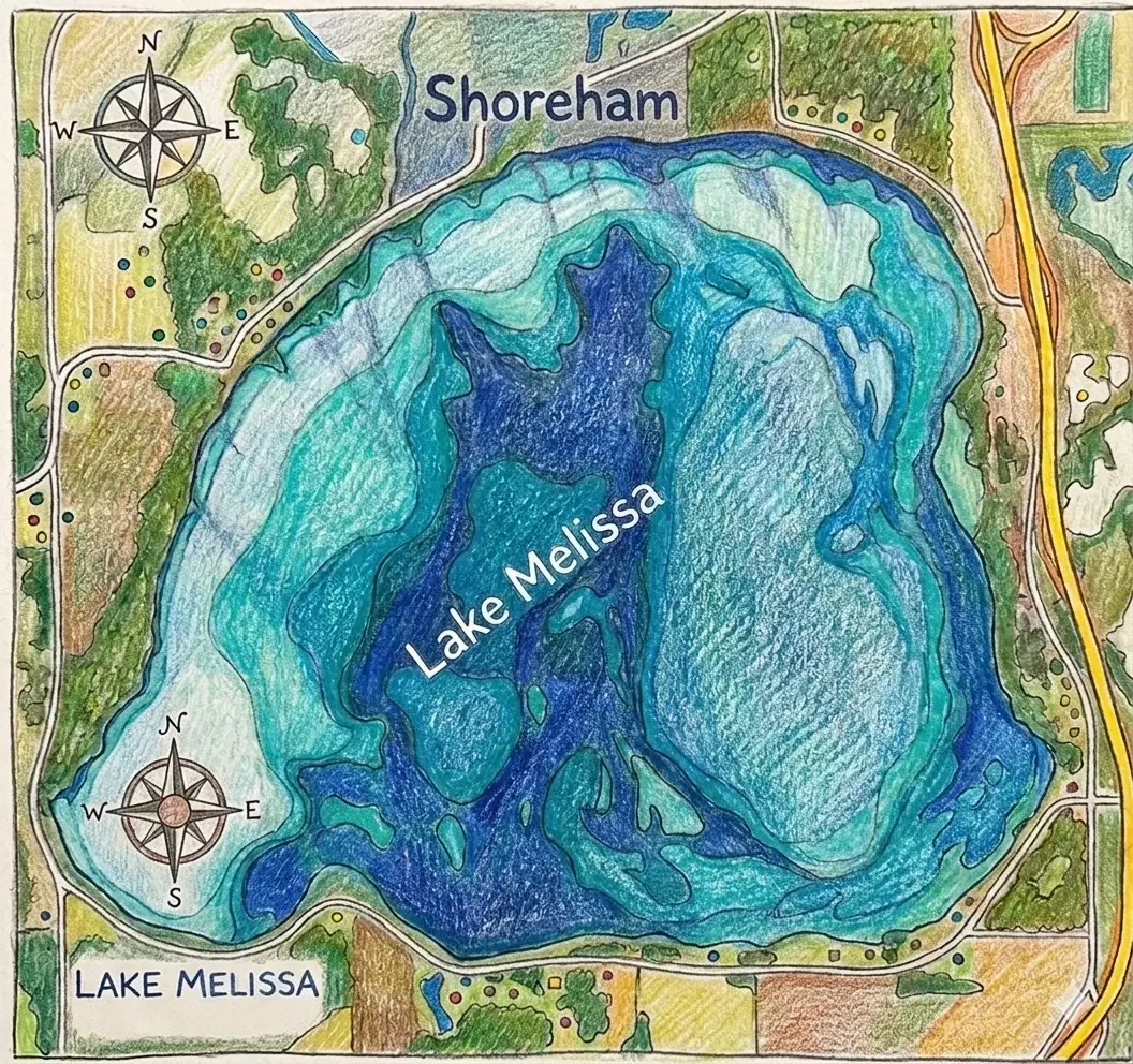 Illustrated map of Lake Melissa