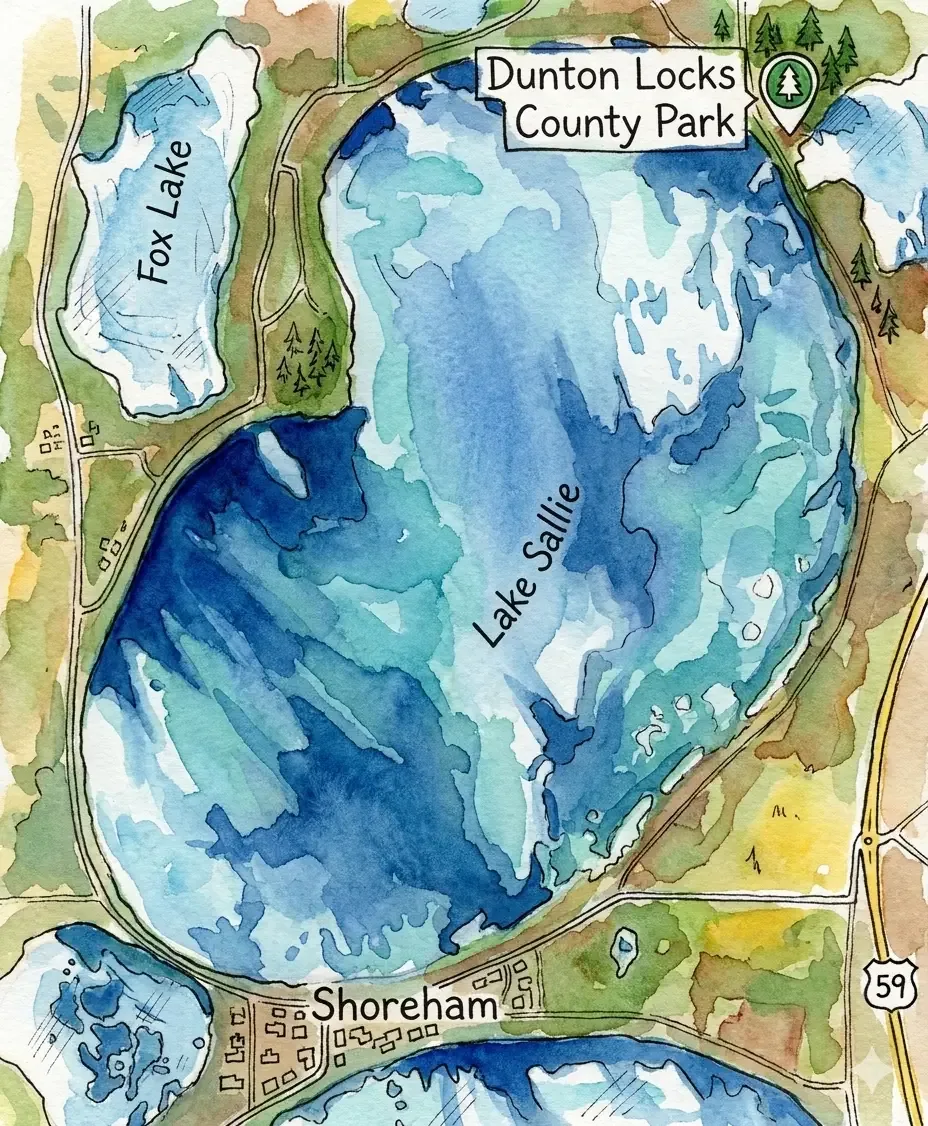 Illustrated map of Lake Sallie