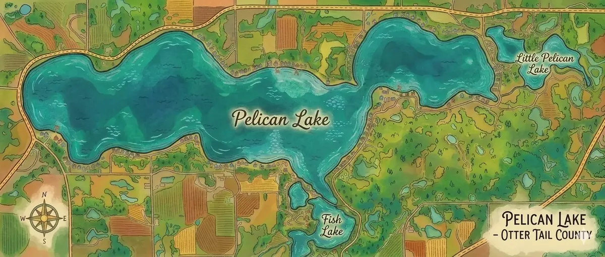 Illustrated map of Pelican Lake